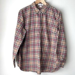 Coldwater Creek Popover Long-sleeve Plaid Flannel Top Tan/Red Size Medium